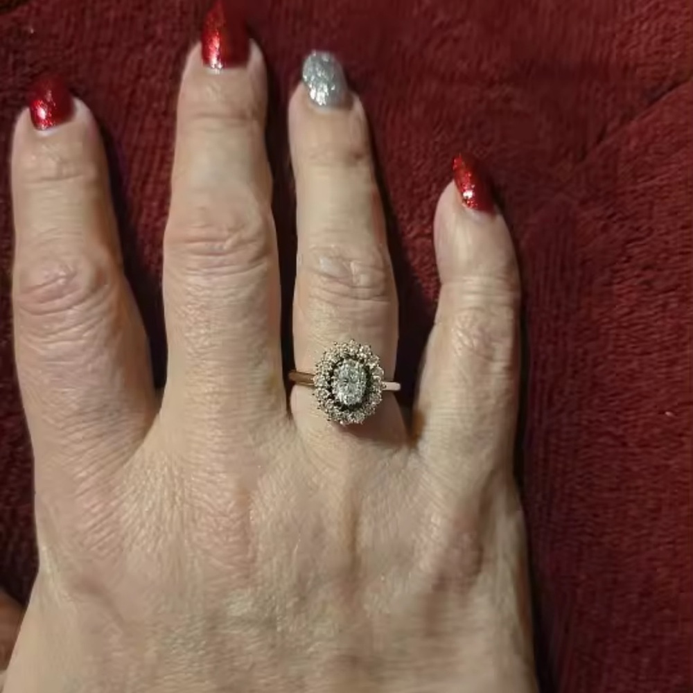 14k/silver Elegant Black and White lab grown brilliant Halo Ring - Picture 6 of 11